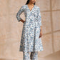 trueBrowns White With Overall Blue Print Cotton Angrakha Kurta Pant Set | Swadesiicart