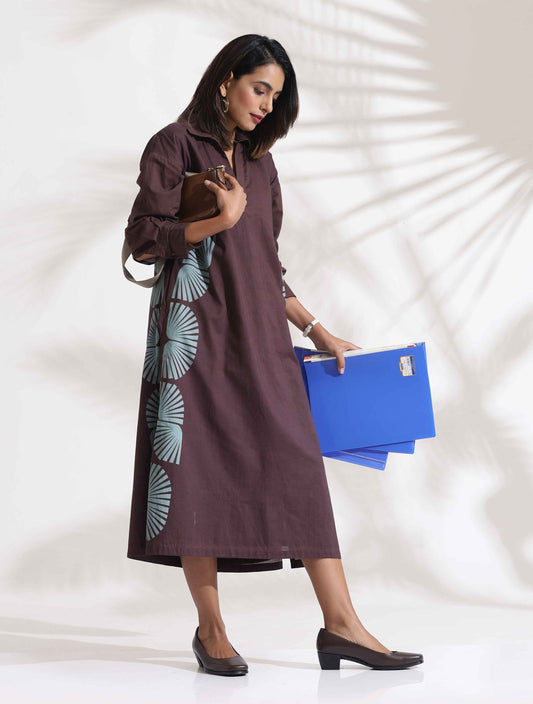 trueBrowns Cola Cotton Print A-line Dress | Swadesiicart