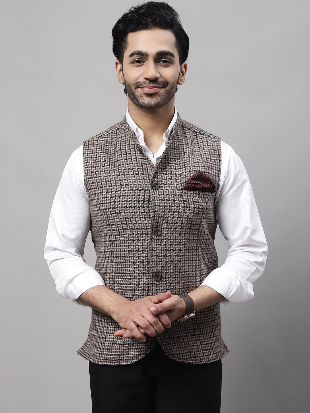 Even Apparels Men's Beige Pure Wool Nehru Jacket | Swadesiicart