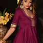 Pomcha Jaipur Burgundy Pure Cotton Anarkali Set | Swadesiicart