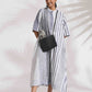 trueBrowns Off-White Cotton Multi Stripe Flared Dress | Swadesiicart