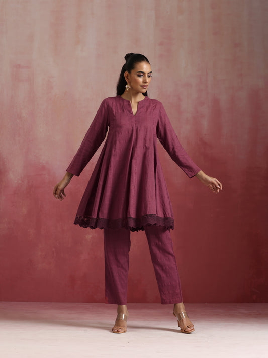 trueBrowns Mauve Cotton Dobby Co-ord set - Swadesiicart