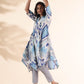 trueBrowns Blue Cotton Ikat Flared Kurta Pant Set | Swadesiicart