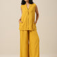 trueBrowns Mustard Yellow Slub Texture Sleevesless Jacket Pant Set | Swadesiicart