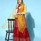 InWeave Women's Maroon Bandhani Net Sharara Set With Dupatta - Swadesiicart