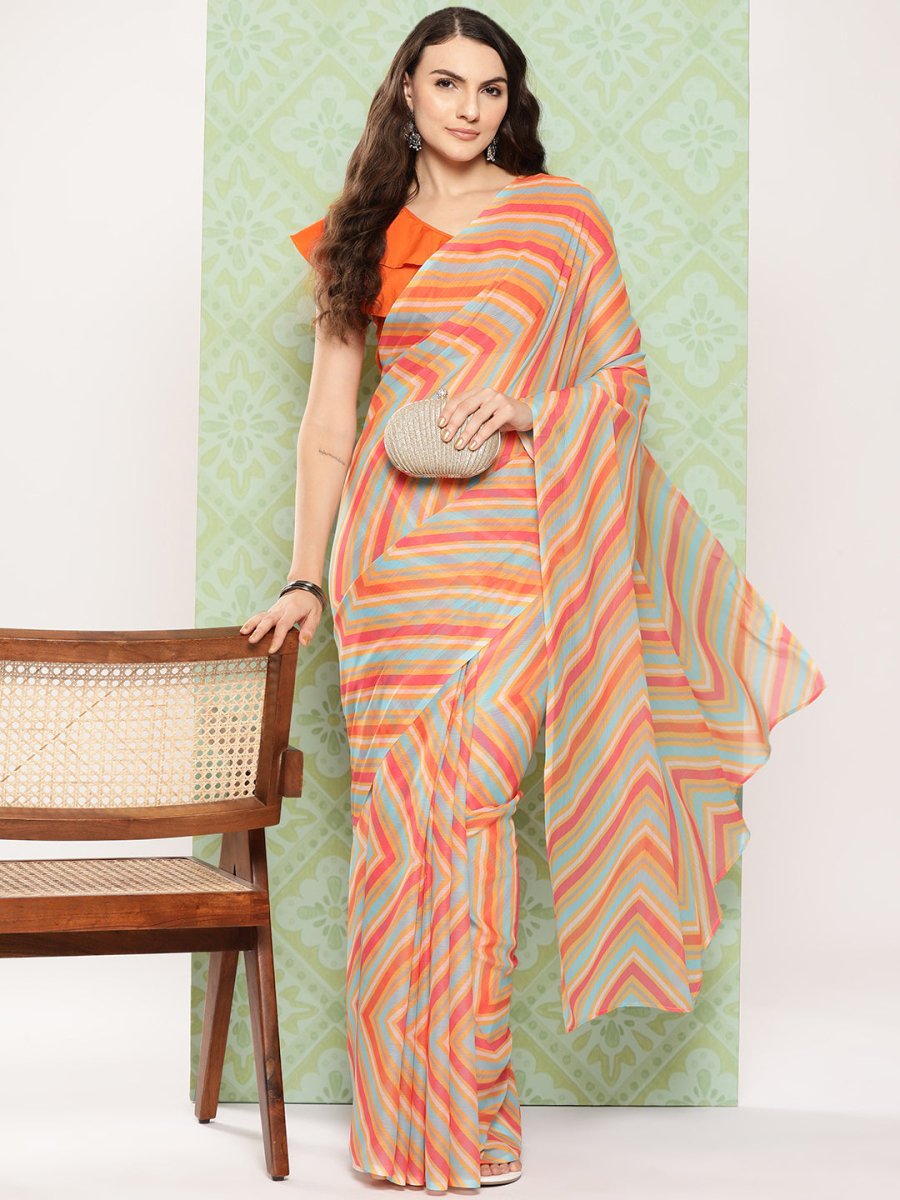 Ahalyaa Leheriya Poly Chiffon Saree | Swadesiicart
