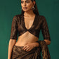 trueBrowns Black Cotton Gold Lurex Deep V-Neck Blouse | Swadesiicart