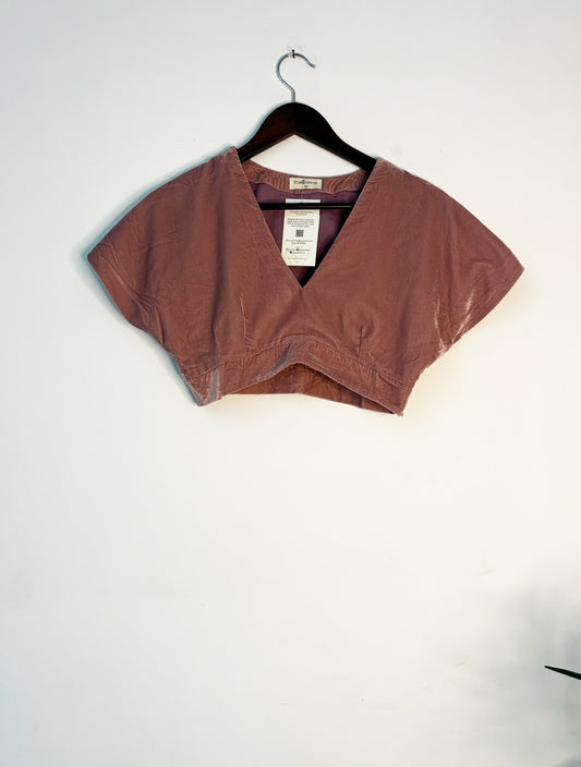 trueBrowns Light Pink Velvet Blouse | Swadesiicart