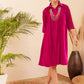 InWeave Women's Fuchsia Velvet Collared Neck Flared Midi Dress - Swadesiicart