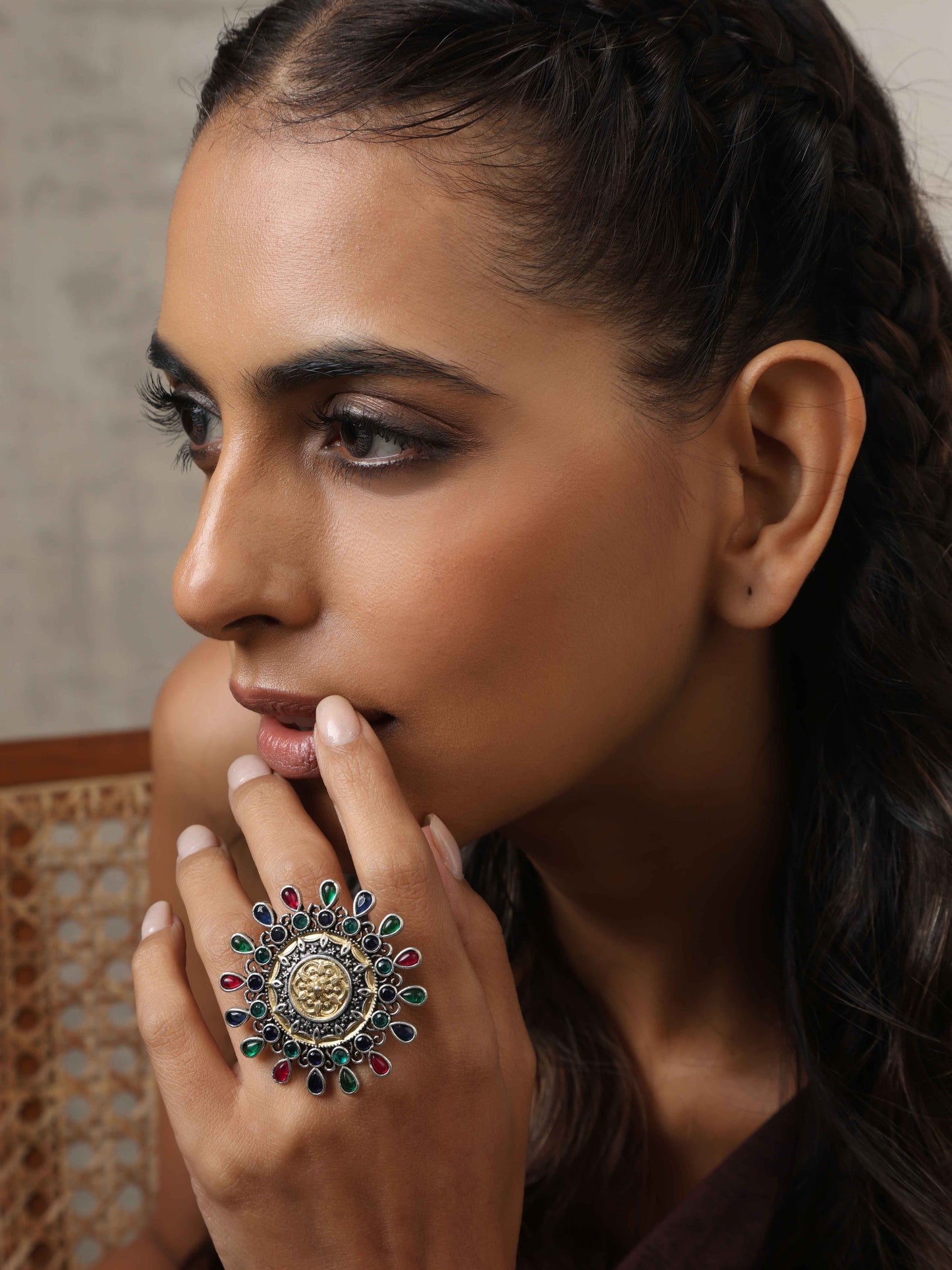 trueBrowns Silver Gold Tone Mandala Ring | Swadesiicart