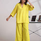 trueBrowns Lime Cotton Dobby V-Neck Co-ord Set - Swadesiicart
