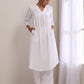 trueBrowns White Dobby Flared Slit Kurta Pant Set | Swadesiicart
