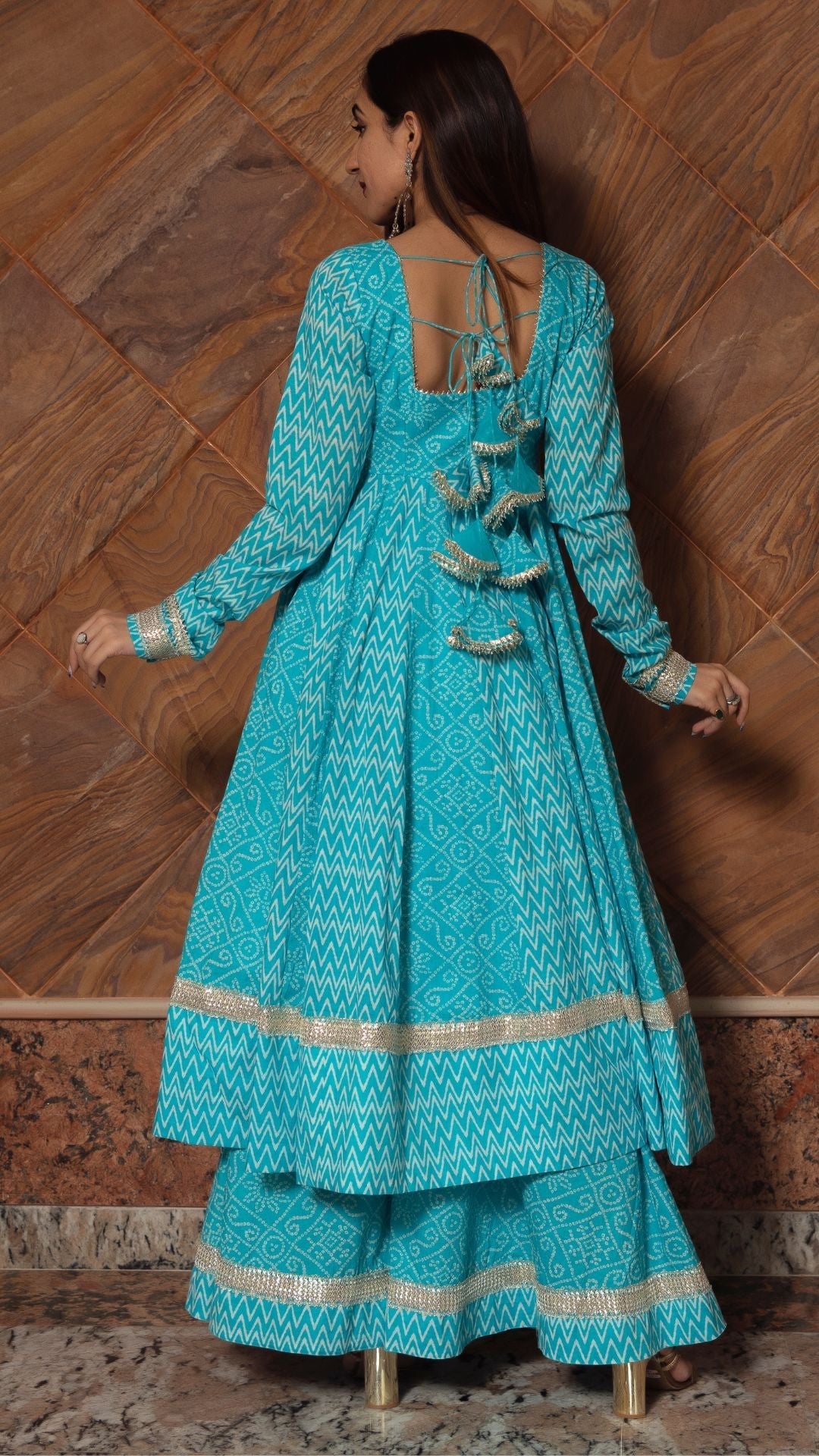 Pomcha Jaipur Neelkari Blue Cotton Anarkali Set | Swadesiicart