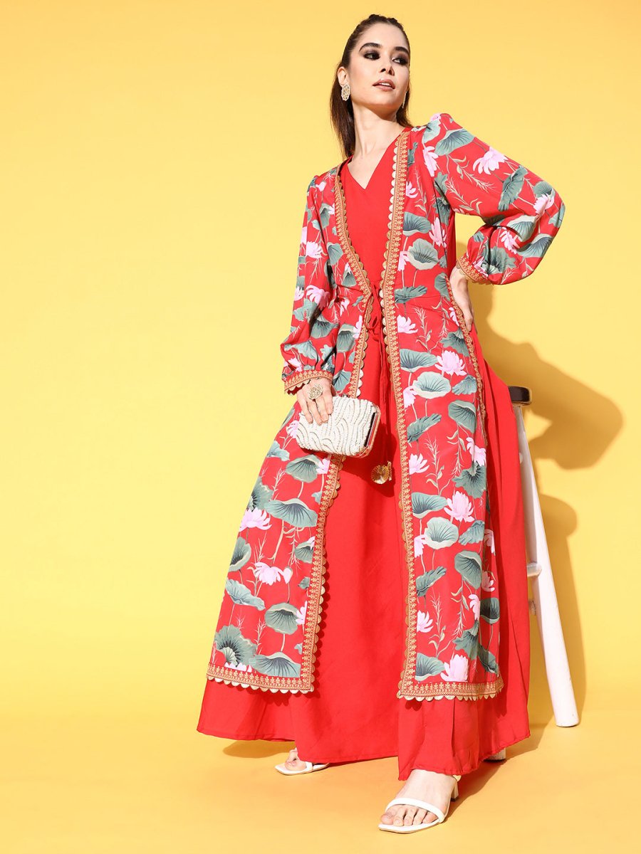 Ahalyaa Floral Printed Tie-Ups Maxi Ethnic Dress | Swadesiicart