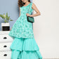 InWeave Women's Turquoise Printed Chintz Tiered Sharara Set - Swadesiicart