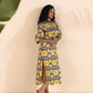 trueBrowns Yellow Cotton Ikat Slit Dress | Swadesiicart