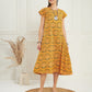InWeave Women's Haldi Yellow Mughal Kalamkari A Line Dress - Swadesiicart