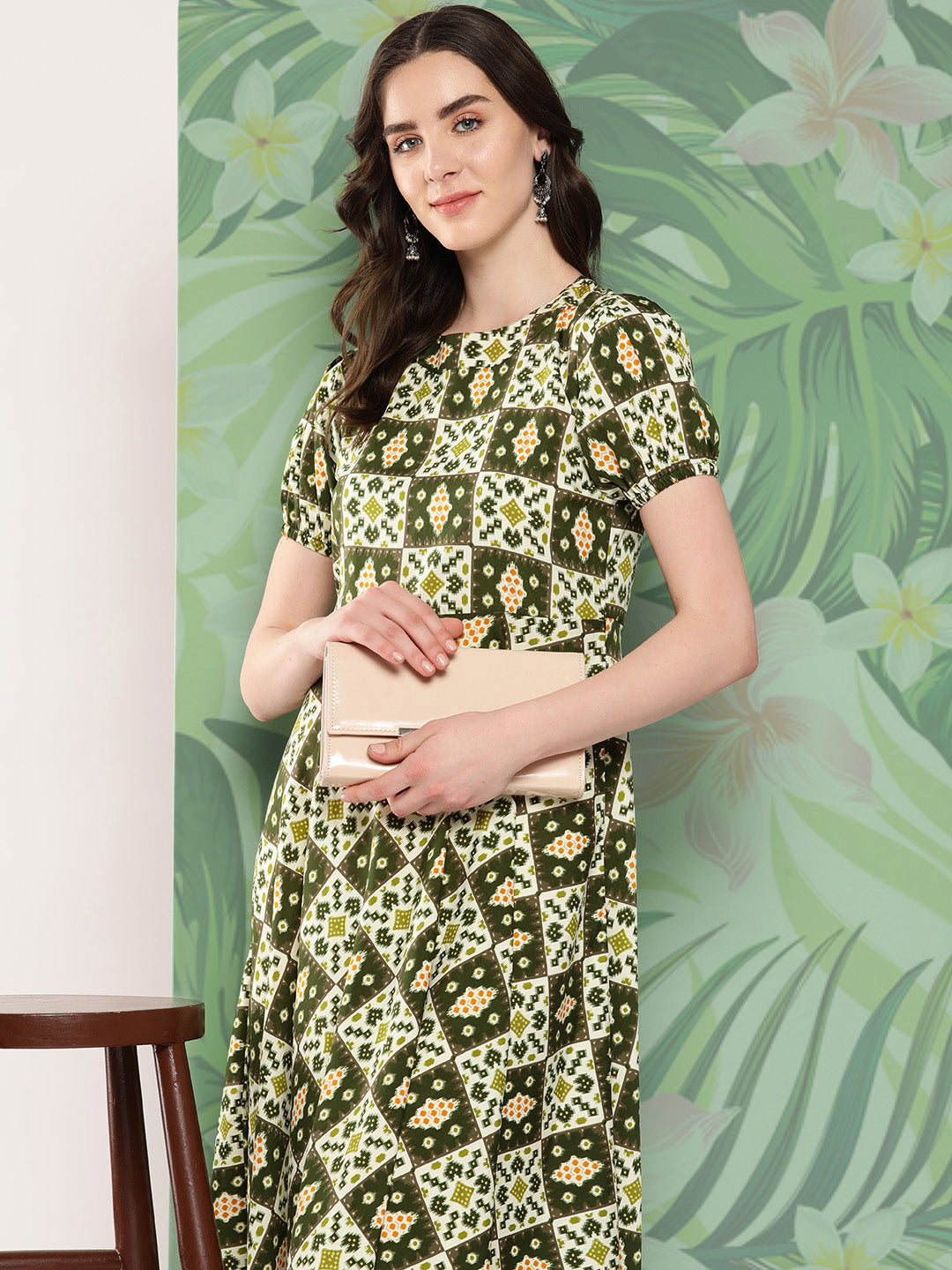 InWeave Women's Dark Green Square Dress - Swadesiicart