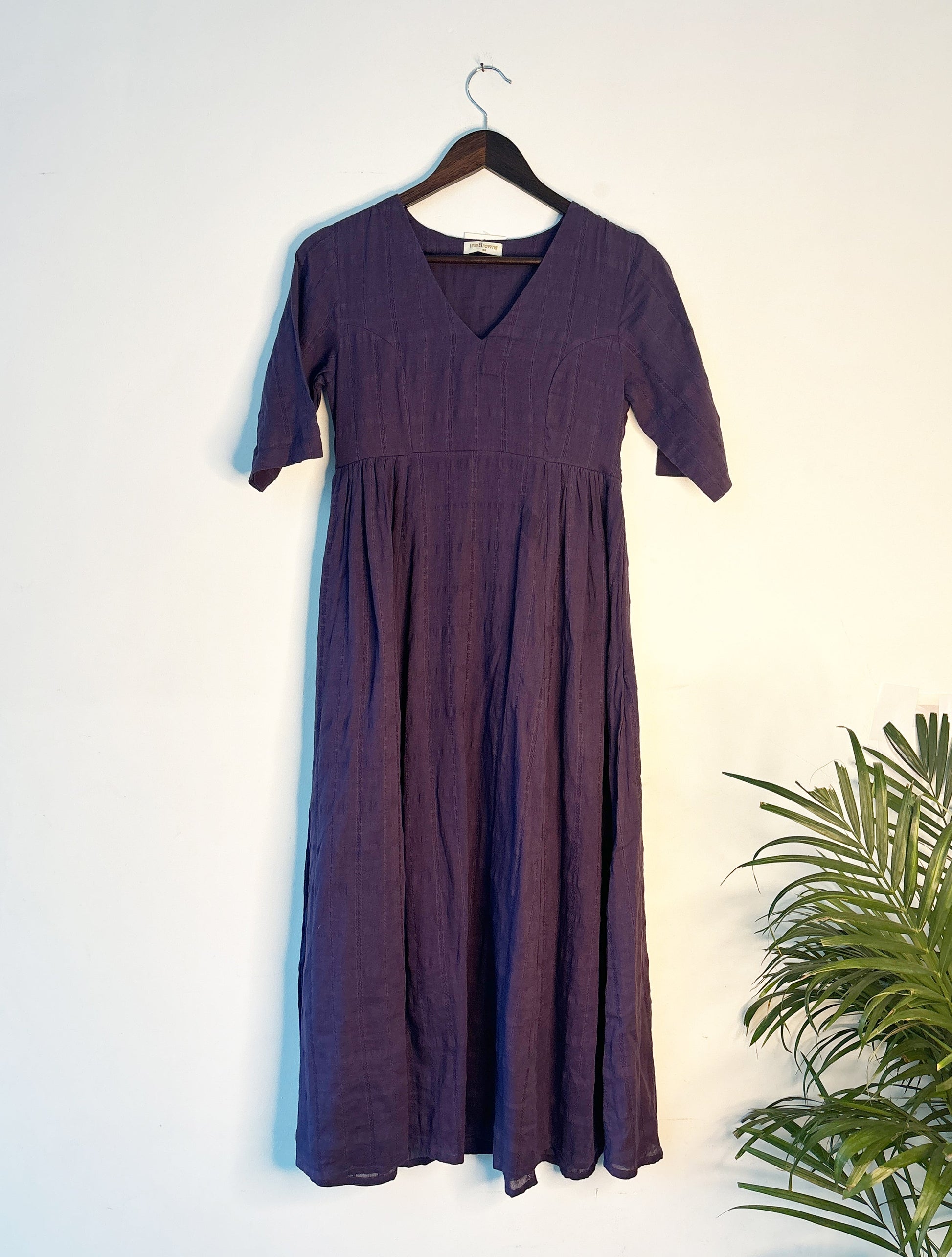 trueBrowns Purple Square Dobby Dress | Swadesiicart