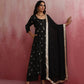 trueBrowns Black Viscose Silk Kurta Set | Swadesiicart