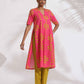 trueBrowns Pink Cotton Print A-line Kurta Set | Swadesiicart