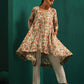 trueBrowns Off white Floral Jaal Muslin Silk Printed High Low Co-ord Set - Swadesiicart