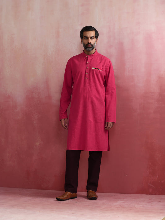 trueBrowns Men's Pink Mandarin Collar Kurta | Swadesiicart