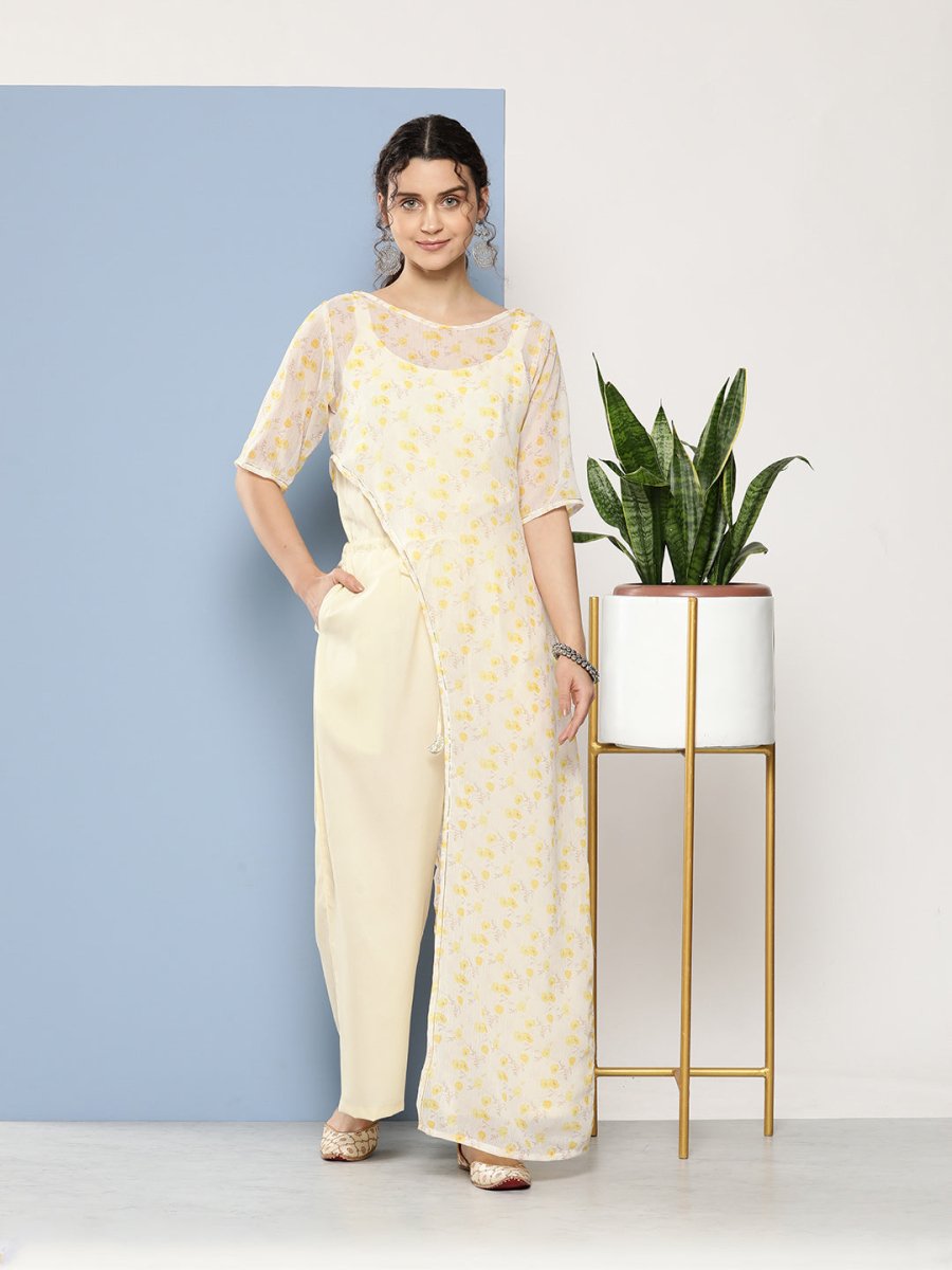 Ahalyaa Printed Waist Tie-Ups Basic Jumpsuit | Swadesiicart