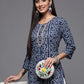 Indian Clothing Varanga Blue Bandhani Print Embroidered Kurta Has Round Neck - Swadesiicart