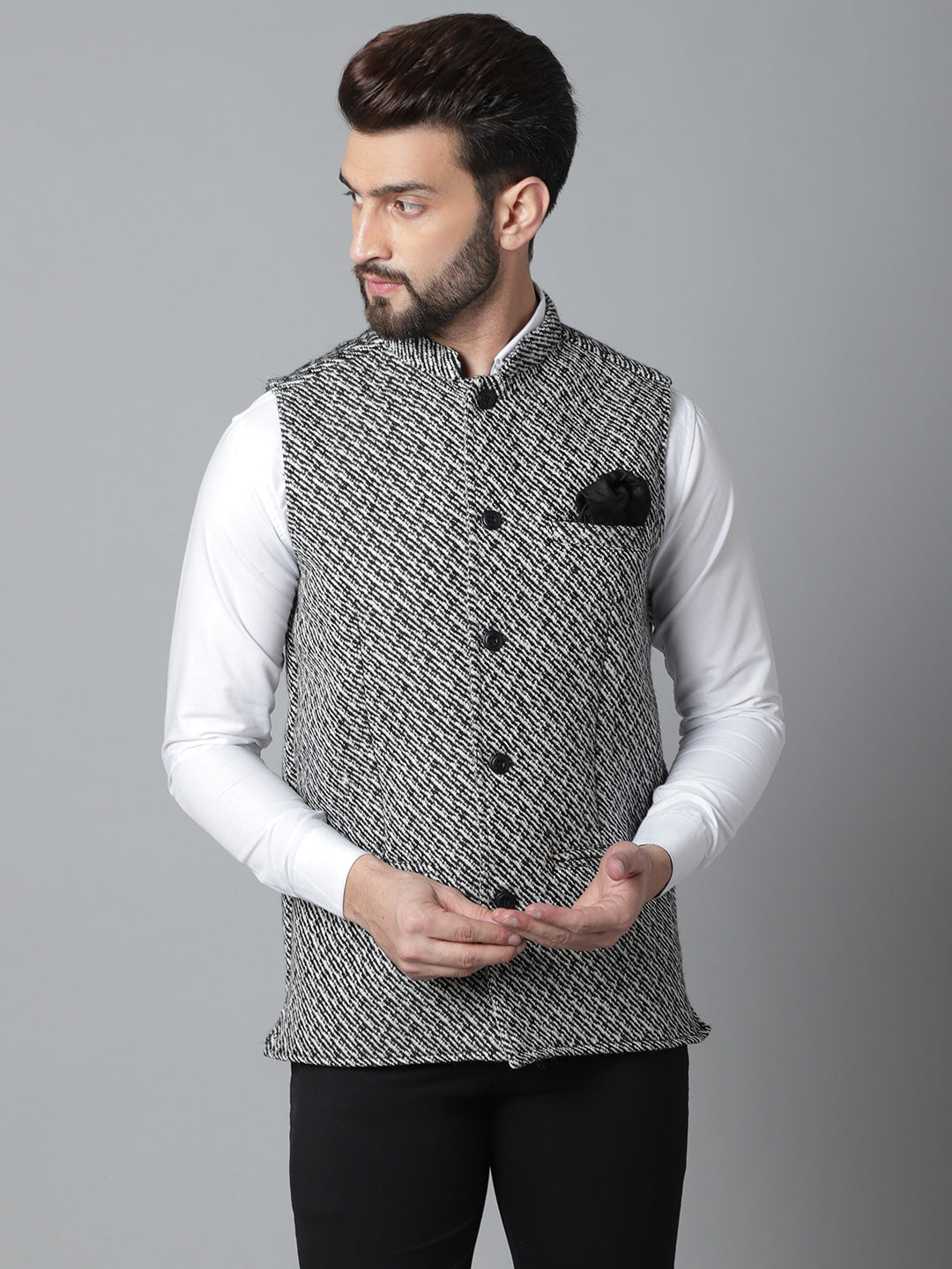 Even Apparels Men's Grey Pure Wool Nehru Jacket | Swadesiicart
