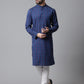 Even Apparels Blue Long Kurta With Band Collar | Swadesiicart
