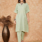 InWeave Women's Sage Green Kantha Lace Wrok Kimono Sleeve Kurta Set - Swadesiicart