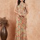 InWeave Women's Pear Green Red Floral Skirt Saree - Swadesiicart