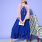 InWeave Women's Ink Blue Strappy Set With Pink Chintz Print Short Organza Cape - Swadesiicart