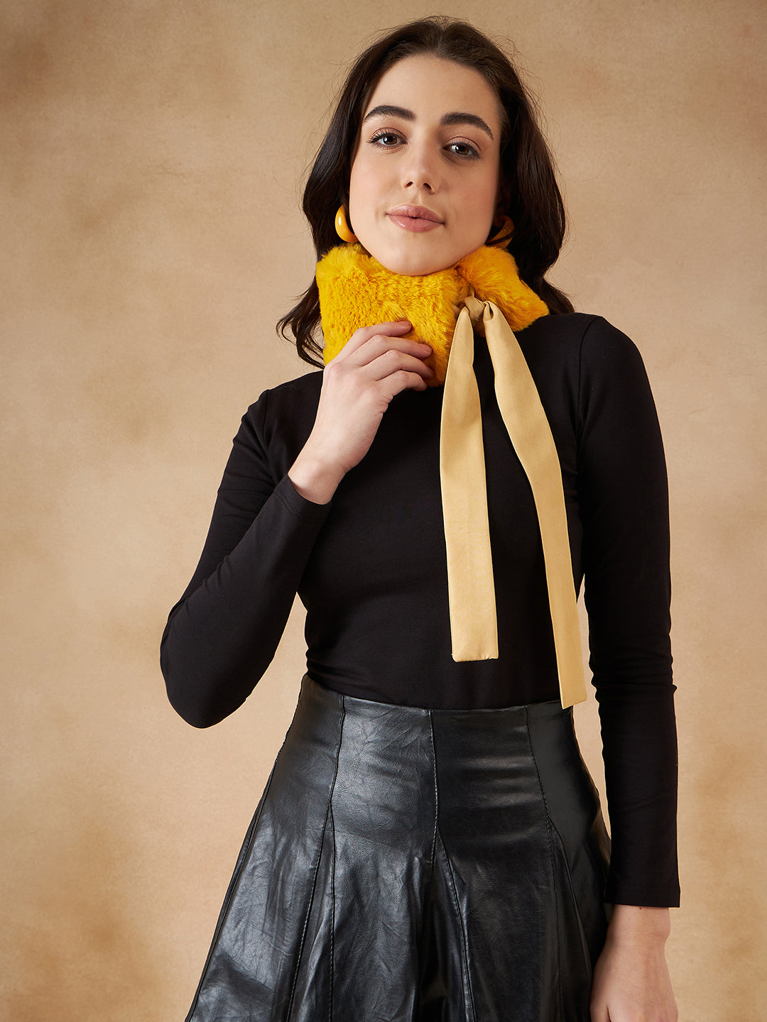 InWeave Women's Yellow Fur Neckpiece - Swadesiicart