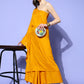 InWeave Women's Mustard Mirror Work One Shoulder Kurta Set - Swadesiicart