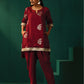 trueBrowns Maroon Floral Viscose Silk High Low Co-ord Set - Swadesiicart