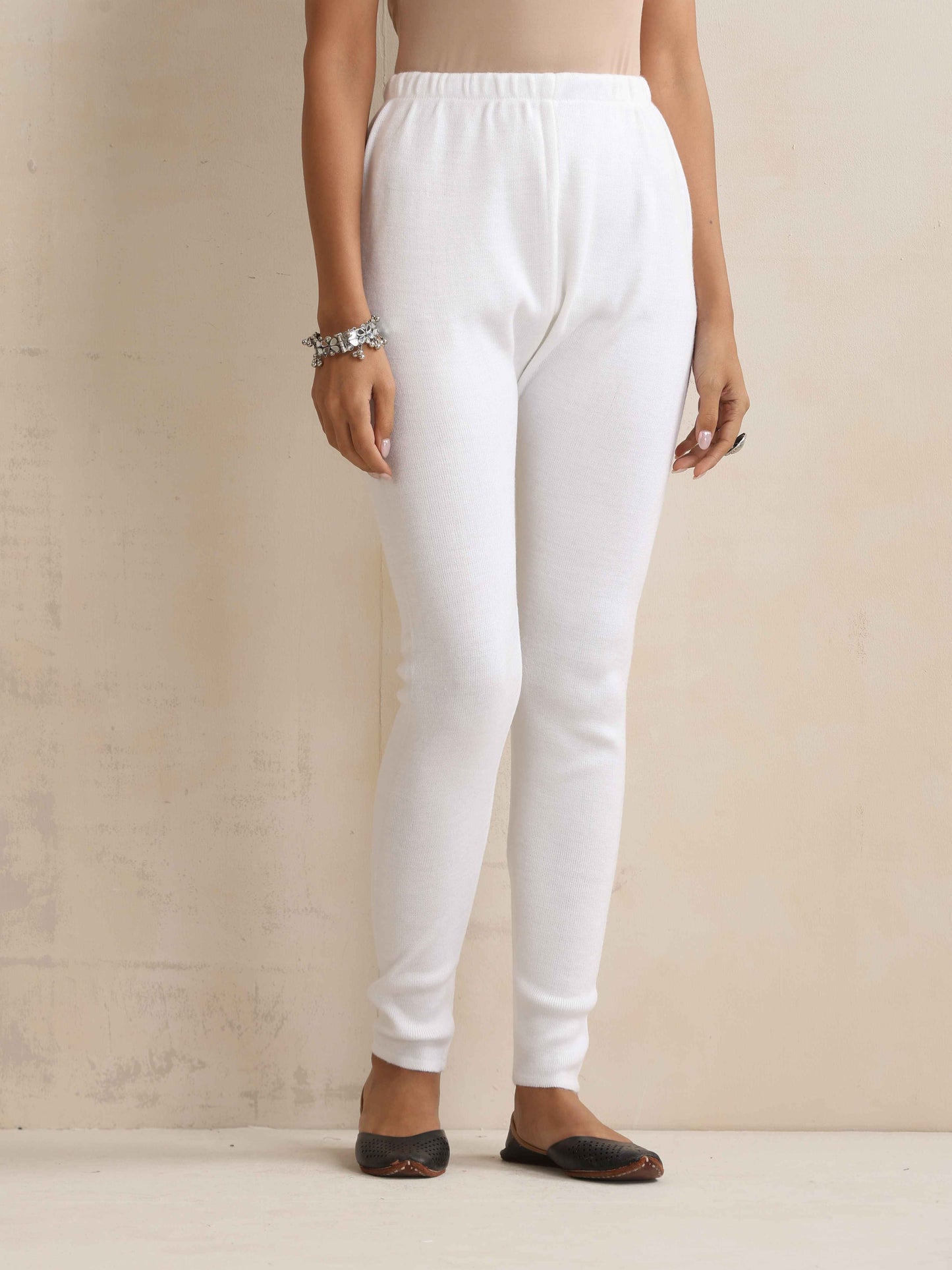 trueBrowns White Woollen Leggings | Swadesiicart