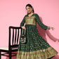 InWeave Women's Bottle Green Gold Border Anarkali Kurta - Swadesiicart