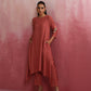 trueBrowns Peach Cotton Dobby Kurta Set | Swadesiicart