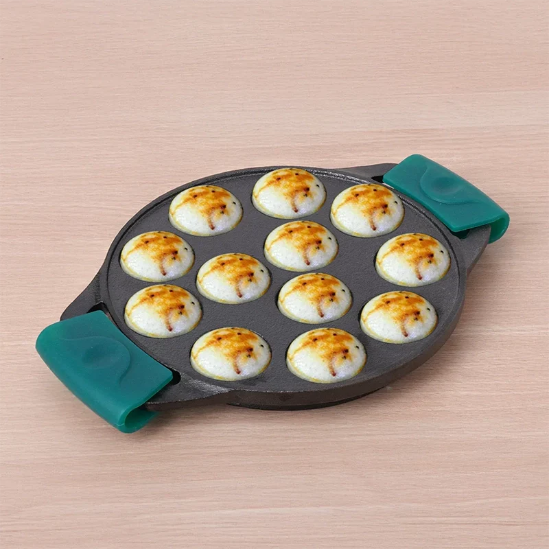 The Indus Valley 12 Pit/Cup CASTrong Cast Iron Paniyaram/Appe Pan, Pre-seasoned, with Double Handle Silicone Grip,Toxin-free, 20.8 cm, 2.2 kg