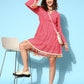InWeave Women's Peach Lacy Dress With Tassels - Swadesiicart