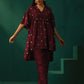 trueBrowns Wine Diamond Viscose Silk Waist Sleeve Gathered Co-ord Set - Swadesiicart