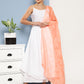 InWeave Women's Cream Strappy With Peach White Chintz Organza Dupatta - Swadesiicart
