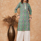 InWeave Women's Sea Green Pink Lace Gota Work Straight Kurta - Swadesiicart