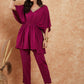 InWeave Women's Magenta Lurex V Neck Gota Kaftan Style Kurta Set - Swadesiicart