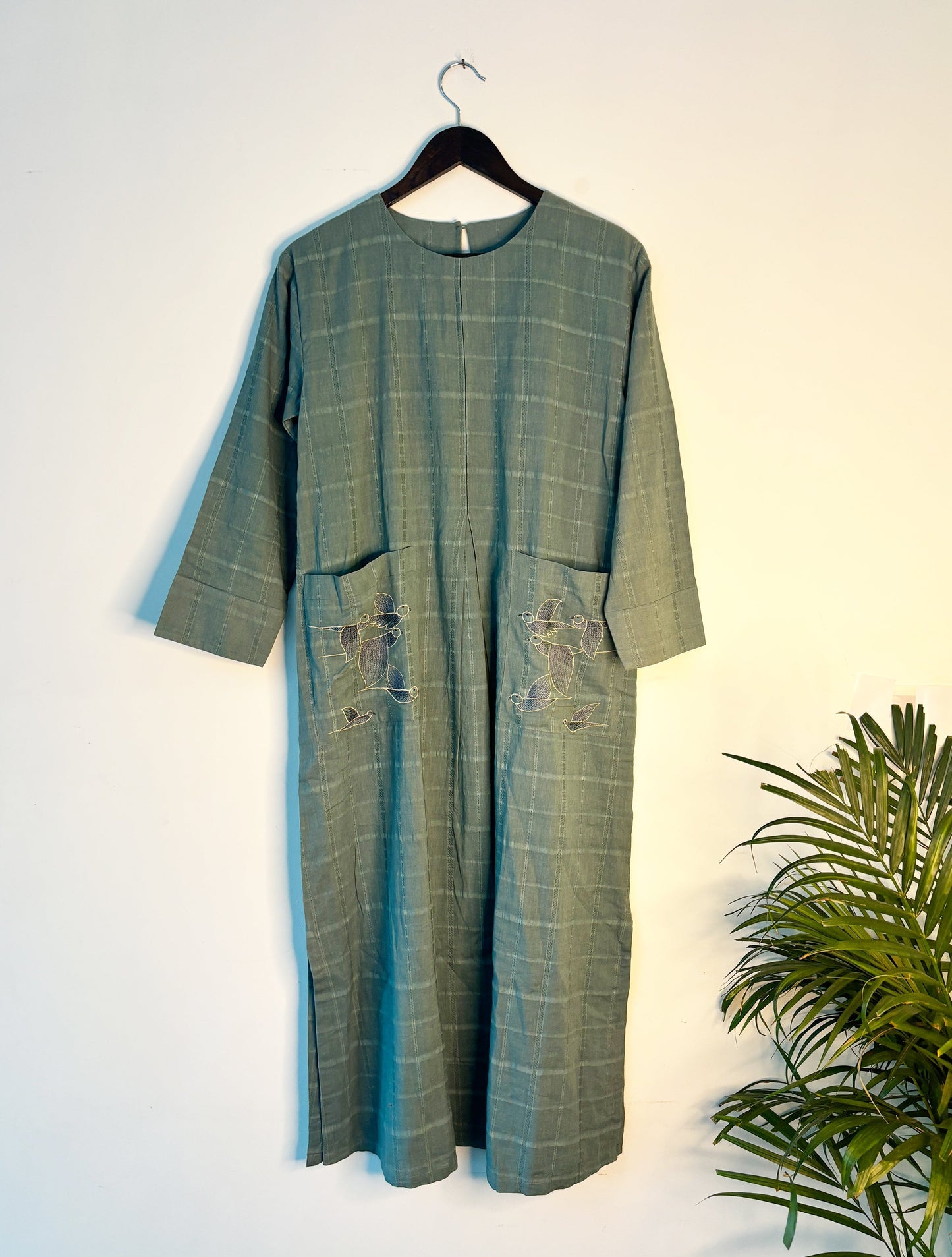 trueBrowns Light Blue Dobby Dress | Swadesiicart