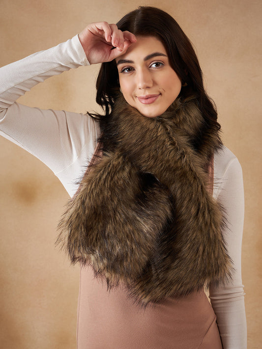 InWeave Women's Beige Print Faux Fur Neck Warmer - Swadesiicart