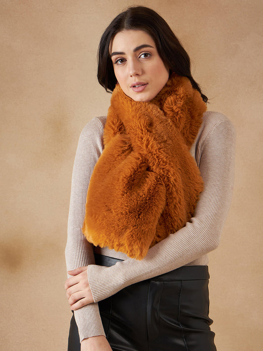 InWeave Women's Carrot Orange Faux Fur Neck Warmer - Swadesiicart