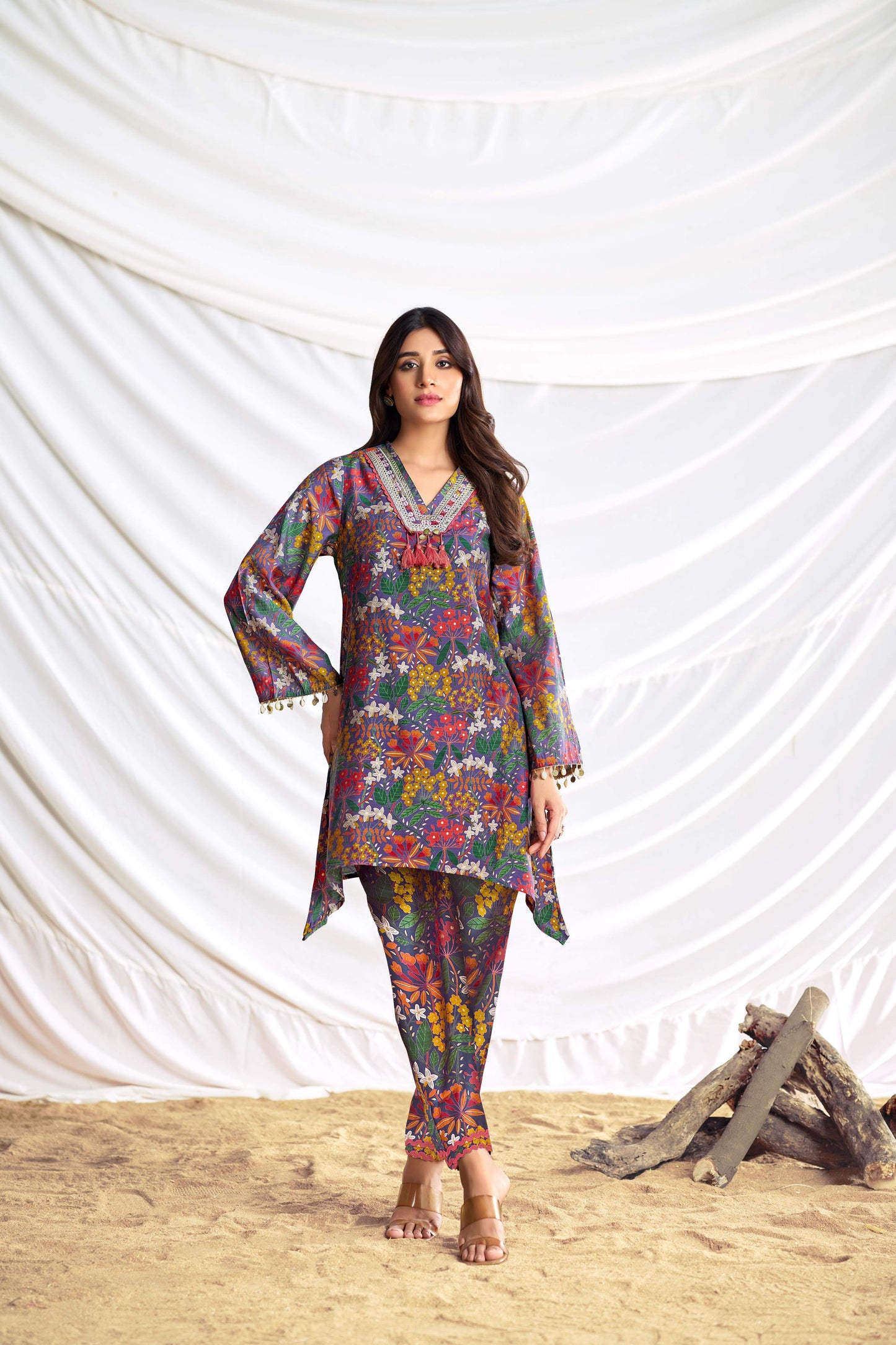 BulBul Dharvi Chanderi Blue Co-Ord Set - Swadesiicart